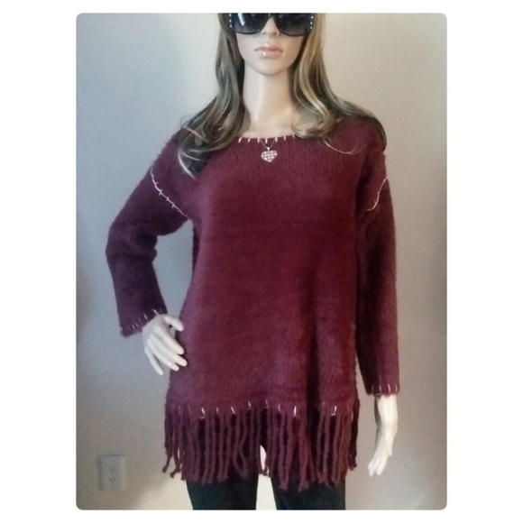 FUZZY WINE FRINGE SWEATER! - Picture 4 of 7